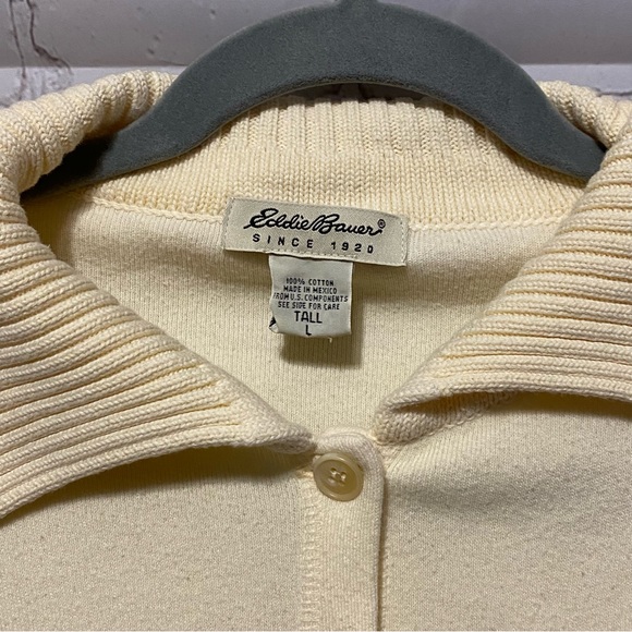 Eddie Bauer Women's Cream 100% Cotton Sweater Cardigan Button Up Size Large Tall - Picture 2 of 7
